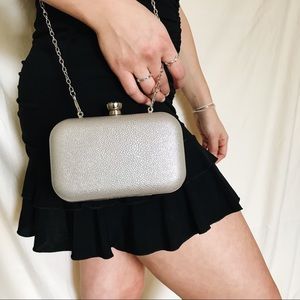 Formal Silver Box Clutch w/ Jewel Detail